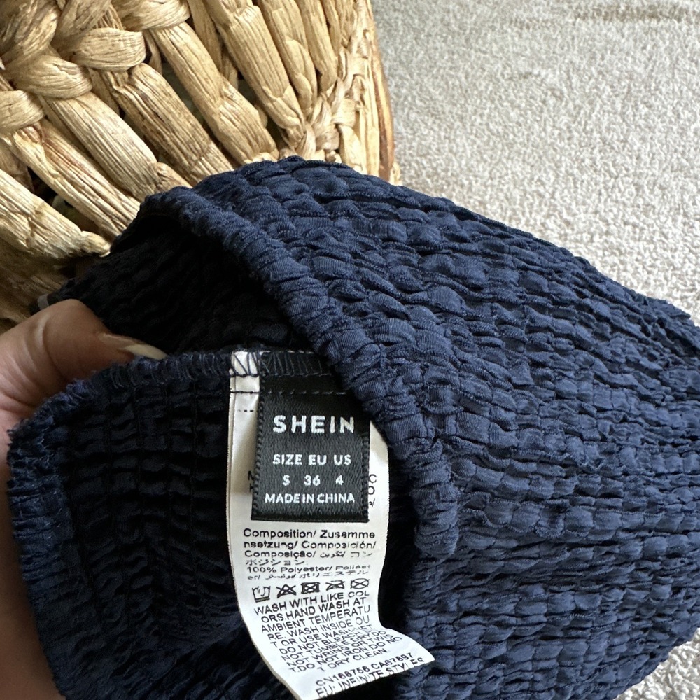 SHEIN Navy Ruched Strapless Knit Tube Top Polyester Stretch Size S - Picture 4 of 5
